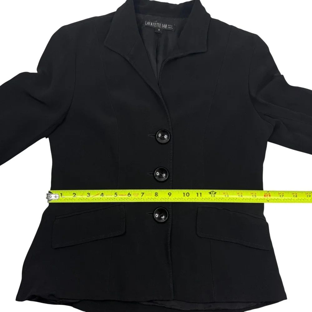 Lafayette 148 New York Blazer Women‎ 6 Black 3-Button 3/4 Sleeve Tailored Jacket